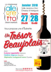 Opérette Un Trésor Beaujolais. Du 27 au 28 janvier 2018 à Chazay d'Azergues. Rhone. 